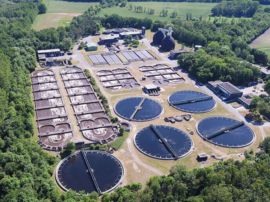 Die Hauptkläranlage in Coerde (Münster) aus der Vogelperspektive