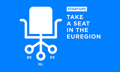 Grafik eines Bürostuhls mit dem Schriftzug: Take a seat in the Euregion