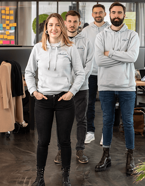 Das Gründer-Team von Elona Health (v. l. n. r.): Magnus Schückes, Leon Hillebrandt, Johanna von Lobenstein, Alexander Braden; es fehlt: Dr. Peter Neudeck