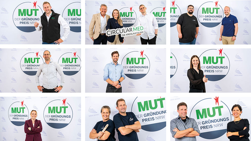 Collage der neun Nominierten des MUT - der Gründungspreis NRW 2026