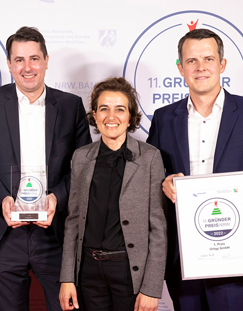 GRÜNDERPREIS NRW 2022, der Erstplatzierte, die Unigy GmbH aus Essen