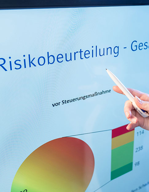 Bildschirm mit Diagrammen und der Überschrift Risikobeurteilung