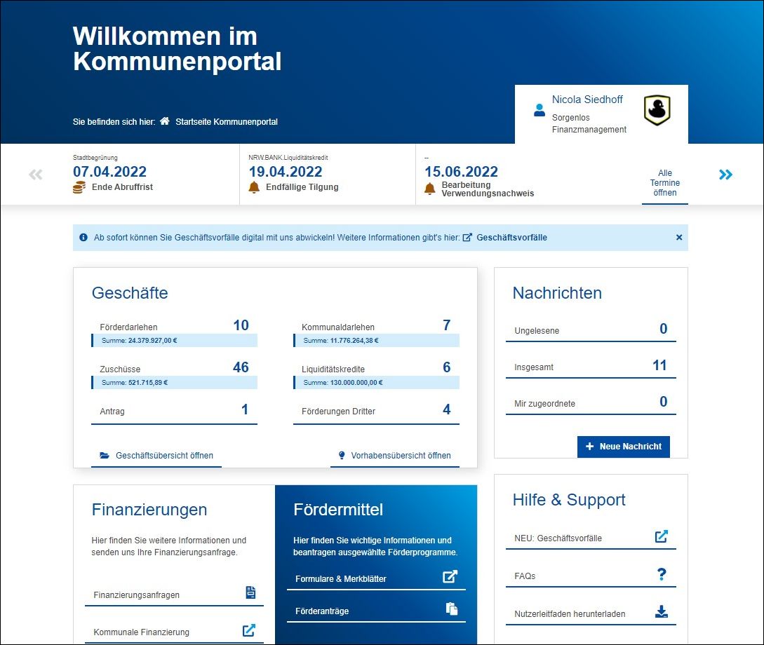 Kommunenportal Startbildschirm