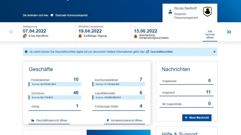 Kommunenportal Startbildschirm