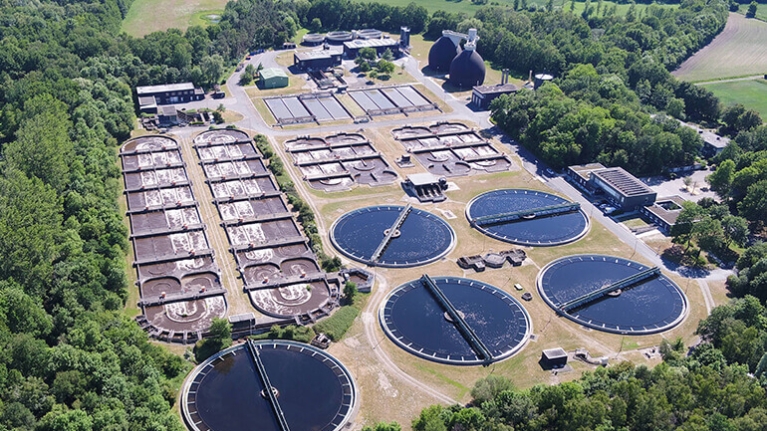 Die Hauptkläranlage in Coerde (Münster) aus der Vogelperspektive